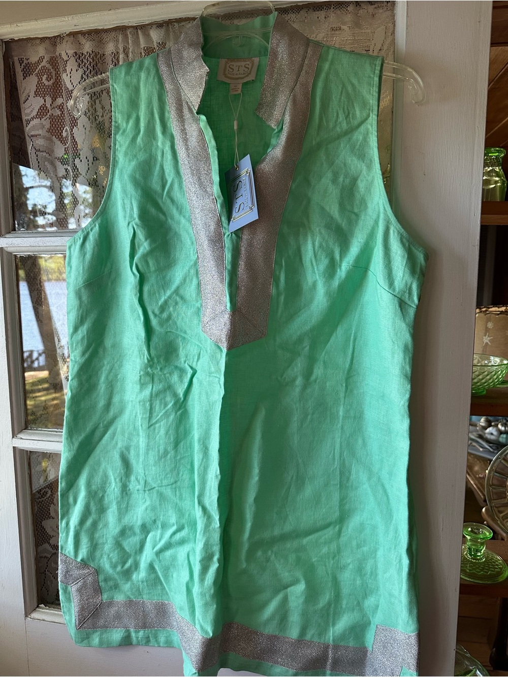 Sail to Sable Mint Green Sleeveless Tunic with Silver Trim